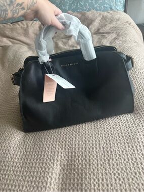 Poppy & Peonies Black Pebbled Leather Satchel with Gold Hardware